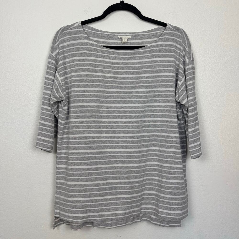 Eileen Fisher Tencel Blend White Grey Quarter Sleeve Blouse Small